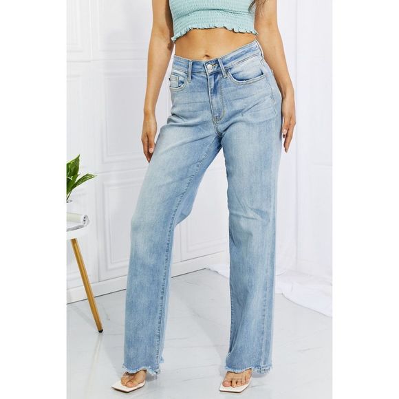 Judy Blue Denim - Judy Blue Full Size Cameron High Waist Destroyed Hem Straight Jeans